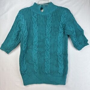 Casual Corner Womens Turquoise Fisherman Chunky Cable Knit Sweater Small